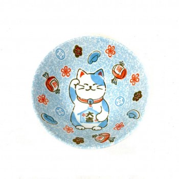 Japanese Bowl Lucky Cat Blue
